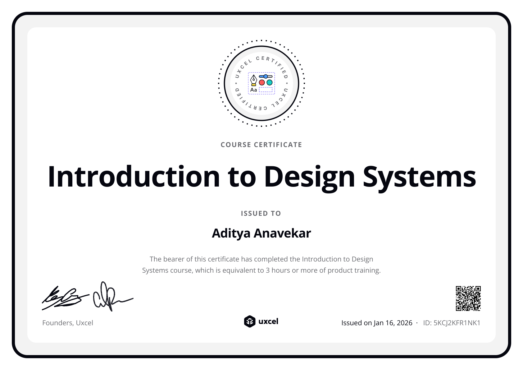 Aditya Anavekar's certificate